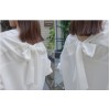 TE6803YWQS Trendy loose bowknot two side wear v neck white shirt