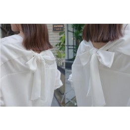 TE6803YWQS Trendy loose bowknot two side wear v neck white shirt