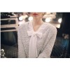 TE6803YWQS Trendy loose bowknot two side wear v neck white shirt