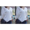 TE6803YWQS Trendy loose bowknot two side wear v neck white shirt