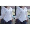 TE6803YWQS Trendy loose bowknot two side wear v neck white shirt