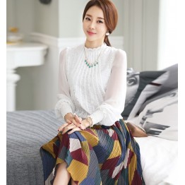 TE6976SOLO Spring style stand collar lace long sleeve shirt