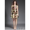 TE7347SYF Europe fashion chrysanthemum print slim wait sleeveless dress