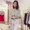 TE8032DDLY Round neck off shoulder pullover temperament pure color chiffon shirt