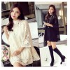 TE8035HYG Round neck hollow out lace dress with inner vest