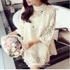 TE8035HYG Round neck hollow out lace dress with inner vest