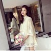 TE8035HYG Round neck hollow out lace dress with inner vest