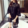 TE8035HYG Round neck hollow out lace dress with inner vest