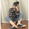 TE8036QYR New style checks loose puff long sleeve shirt