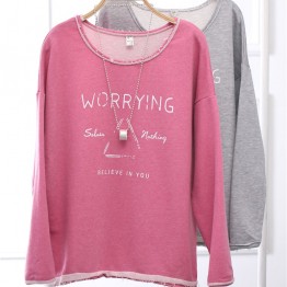 TE803LLJ Simple casual letters print loose batwing sleeve sweatshirt