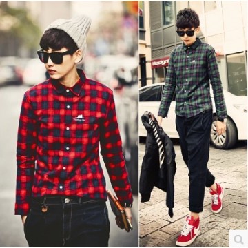 TE807WSCP Fashion men’s thicken checks embroidery trendy shirt