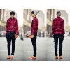 TE807WSCP Fashion men’s thicken checks embroidery trendy shirt