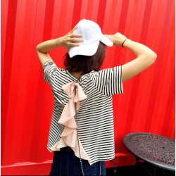 TE8100VVNL Pink flouncing back stripes t-shirt