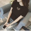 TE8121MHYR Korean mesh heart pure color round neck t-shirt