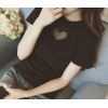 TE8121MHYR Korean mesh heart pure color round neck t-shirt