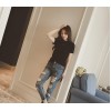 TE8121MHYR Korean mesh heart pure color round neck t-shirt