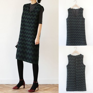 TE8935HYG Korean spring fashion contract color v-neck woolen sleeveless dress