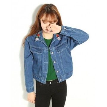 TE9013PPNZ Vintage embroidery collar denim jacket