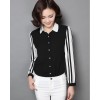 TE9071YFND Korean style stripes sleeve slim blouse