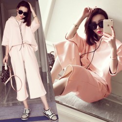 TE9096YSFS Fashion loose hoodie with wide leg pants