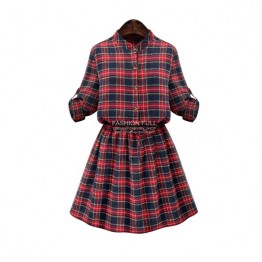TE9360MG Europe fashion plus size checks slim waist dress