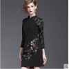 TE9641LLYG New style chinese collar lace splicing plum blossom print dress