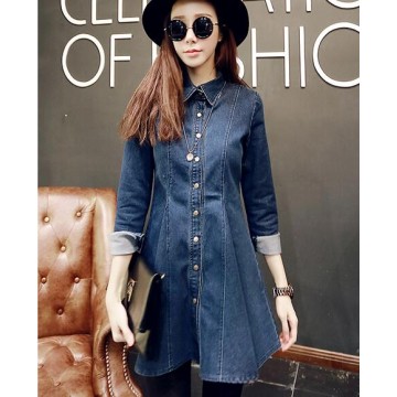 TE9811PPNZ Korean fashion lapel flouncing denim dress