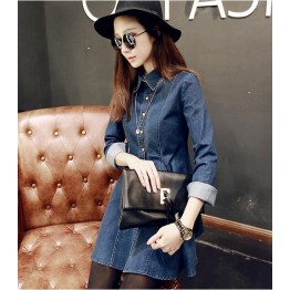 TE9811PPNZ Korean fashion lapel flouncing denim dress