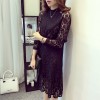 TE9882WDSD Plus size slim hollow out tassel long sleeve lace dress