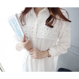 TE8453XNE Plus size lace splicing loose long blouse