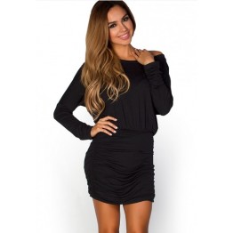 TE9896JJFS Hot sale boat neck batwing sleeve drape tight hip dress