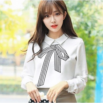 TE9958HYS Slim vintage embroidery Korean style white shirt