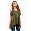 TEB283FPFS Off shoulder v-neck fishtail t-shirt