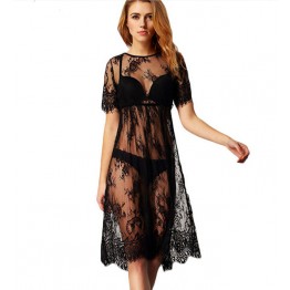 TE0882DNFS Hot sale transparent lace swimsuit smock dress