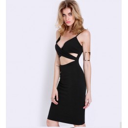 TE0884DNFS New style fashion waist hole slim deep v neck dress