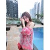 TE1045XWFS Summer organza splicing print chiffon boat neck doll dress