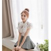 TE1459GJWL Sweet Korean fashion puff sleeve bowknot neck stripes shirt