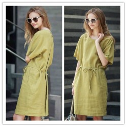 TE1283GJWL Europe fashion loose casual belt dress