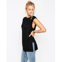 TE2725XYD Europe fashion side slit backless sleeveless t-shirt