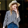 TE3024YZS Europe fashion vertical stripes v neck joker shirt