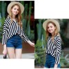 TE3024YZS Europe fashion vertical stripes v neck joker shirt