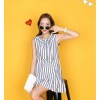 TE3025YZS Blue and white stripes bowknot preppy style fresh flouncing hem dress