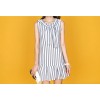 TE3025YZS Blue and white stripes bowknot preppy style fresh flouncing hem dress