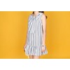 TE3025YZS Blue and white stripes bowknot preppy style fresh flouncing hem dress