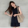 TE3029YZS Sleeveless bowknot loose large size ramie cotton dress