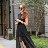 TE3030YZS Fake two piece chiffon forked tail sexy transparent split up tight hip dress