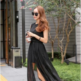 TE3030YZS Fake two piece chiffon forked tail sexy transparent split up tight hip dress