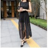 TE3030YZS Fake two piece chiffon forked tail sexy transparent split up tight hip dress