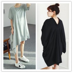 TE3032YZS Korean fashion irregular dissymmetry trendy loose t-shirt