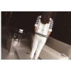 TE3163BDKJ Spring fashion slim stripes t-shirt and vest and pants three pieces